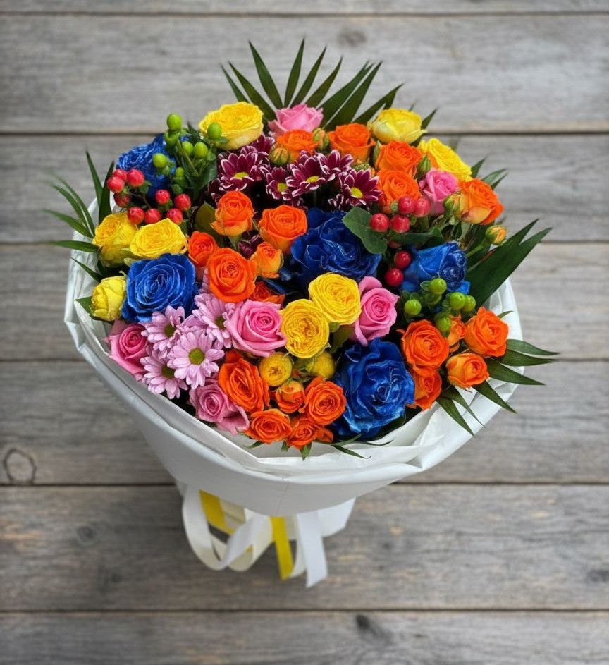 Букет цветов из: Розы и Хризантемы в Цоци-Юрте