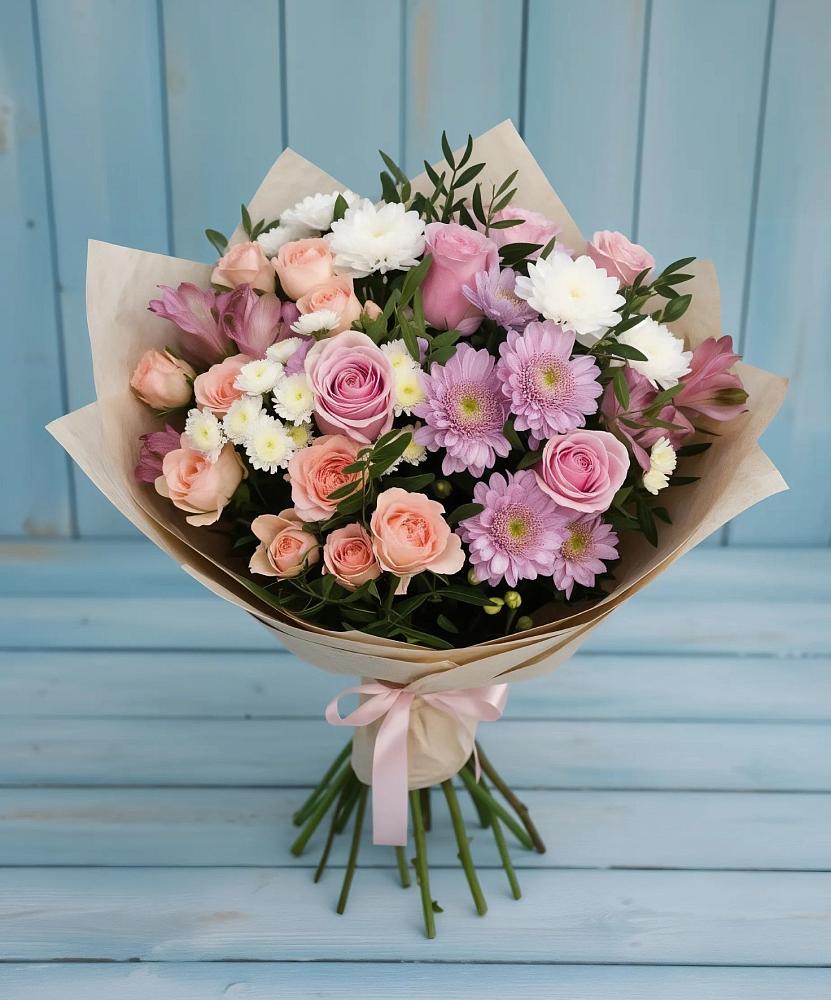 Букет цветов из: Хризантемы, Розы и Альстромерии в Цоци-Юрте