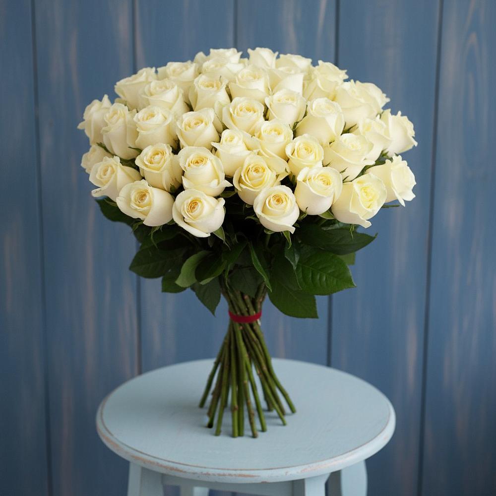 Букет 51 Белая роза Эдлесс Лав в Цоци-Юрте