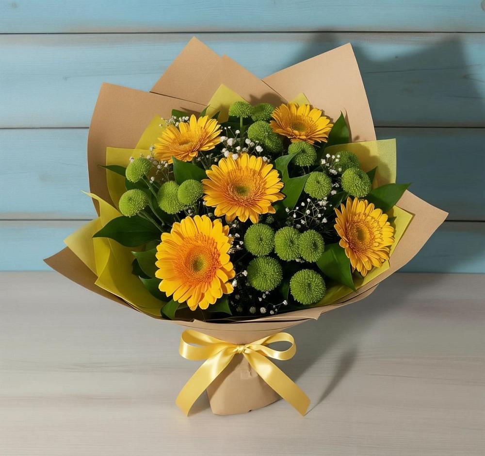 Букет цветов из: Герберы и Хризантемы в Цоци-Юрте
