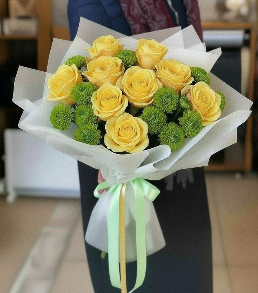 Букет цветов из: Хризантемы и Розы в Цоци-Юрте