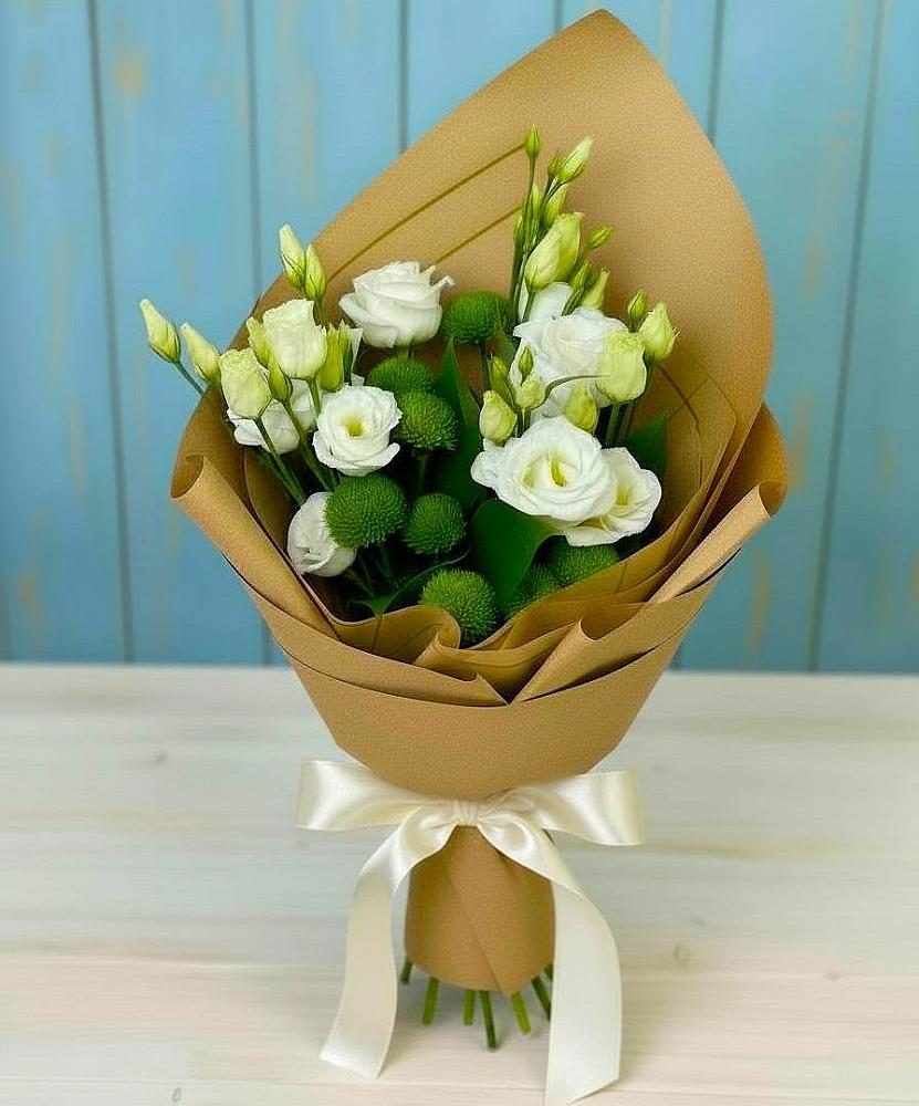 Букет цветов из: Хризантемы и Лизиантусы в Цоци-Юрте