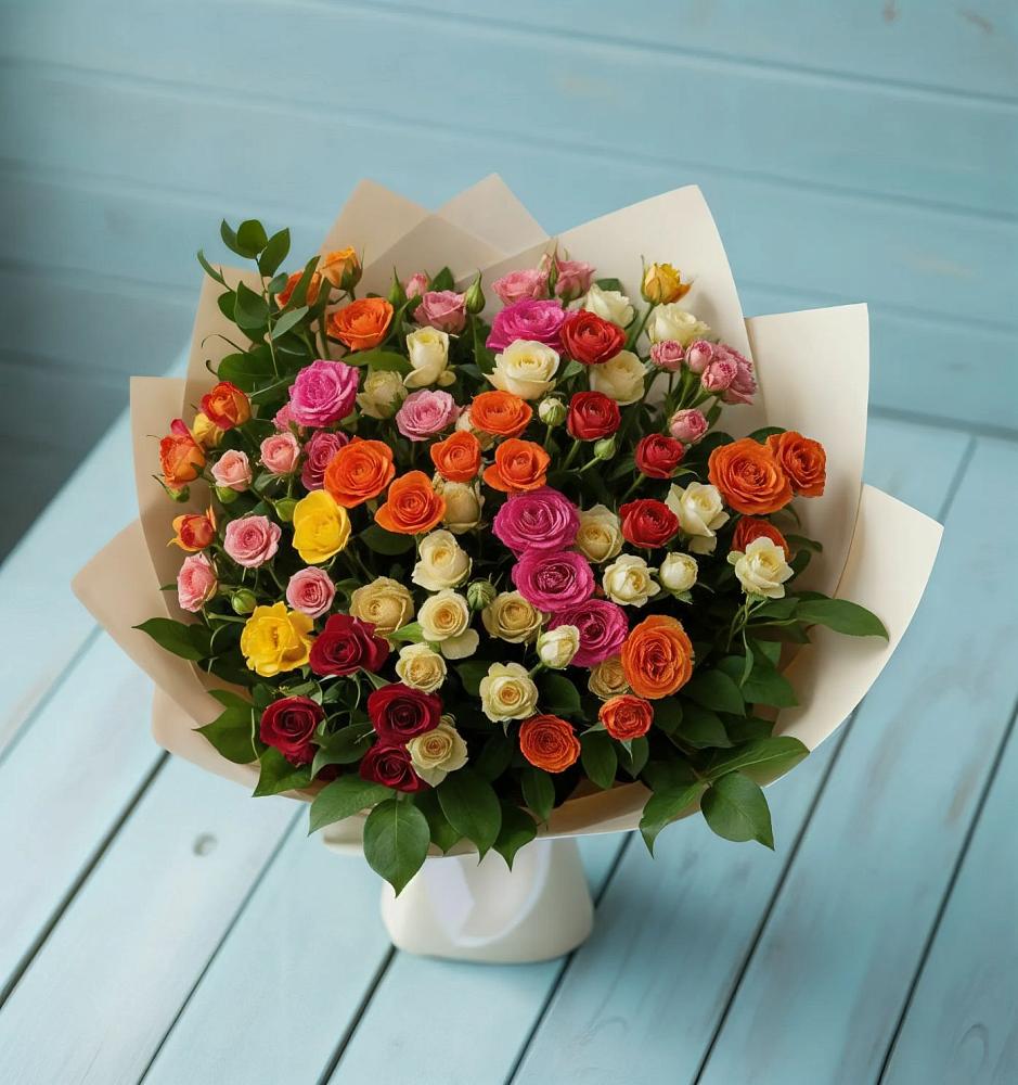 Букет Микс из разноцветных кустовых роз в Цоци-Юрте