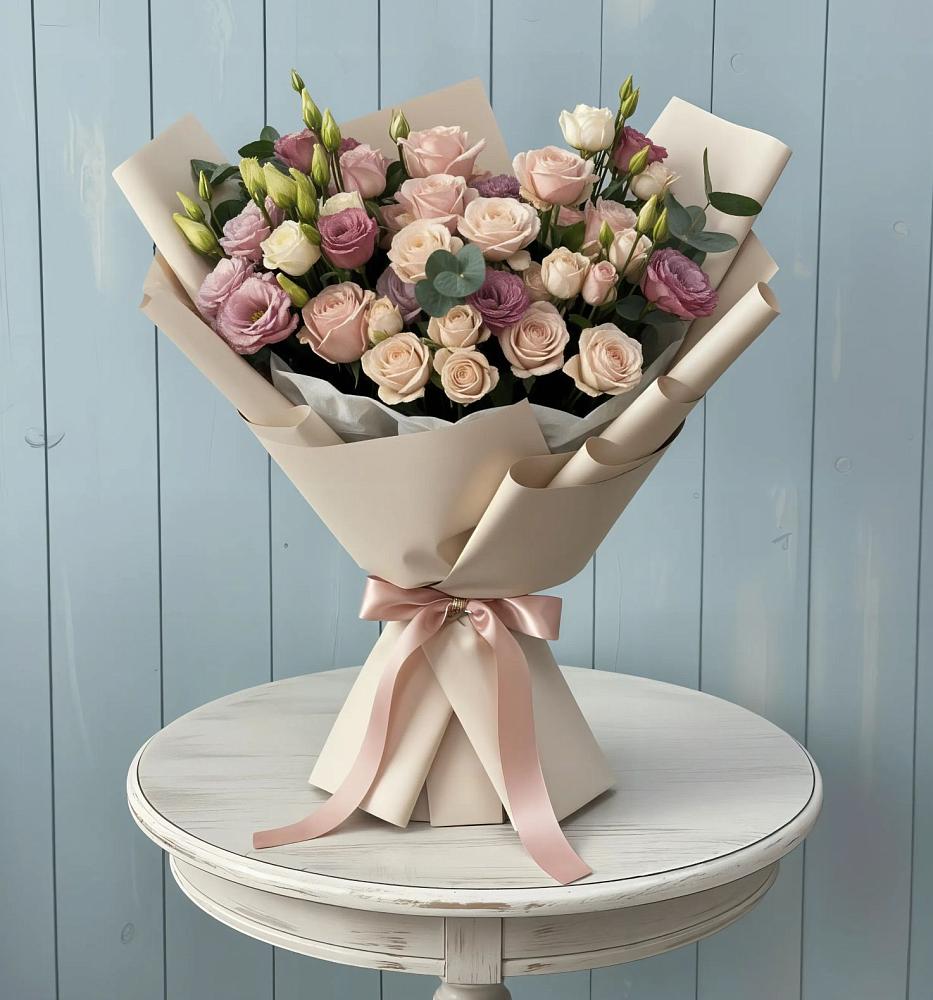 Букет цветов из: Розы и Лизиантусы в Цоци-Юрте