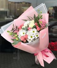 Букет цветов из:  Розы, Лизиантусы и Хризантемы в Цоци-Юрте
