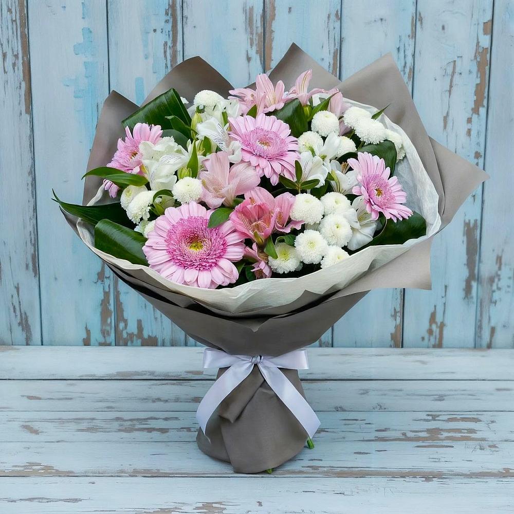 Букет цветов из: Герберы, Альстромерии и Хризантемы в Цоци-Юрте