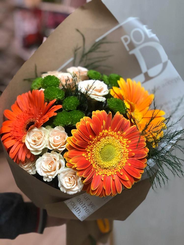 Букет цветов из: Герберы, Хризантемы и Розы в Цоци-Юрте