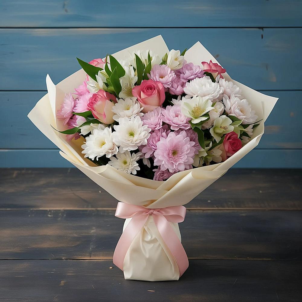 Букет цветов из: Хризантемы, Альстромерии и Розы в Цоци-Юрте